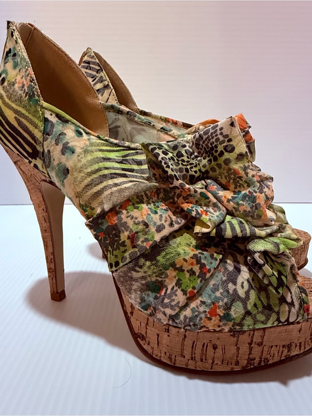 Nine West Multicolor Animal Print Peep Toe Platform Stiletto Heels 8M